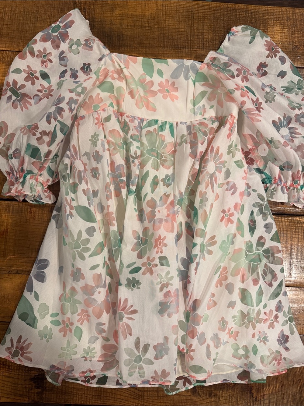 Storia Pastel Floral Puff-Sleeve Women’s Dress in Pink & Mint